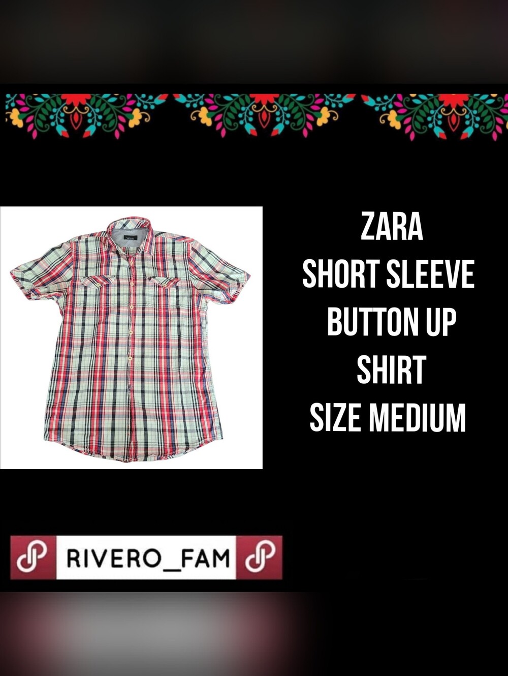 ZARA |SHORT SLEEVE BUTTON UP SHIRT | SIZE MEDIUM